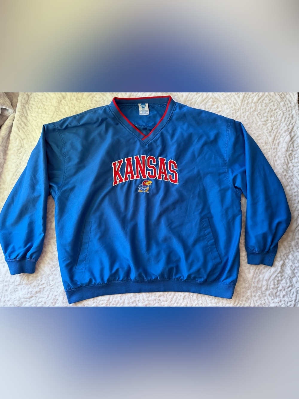 Kansas Jayhawks KU NCAA Vintage Style Blue Pullover Windbreaker Jacket XXL - Picture 2 of 11